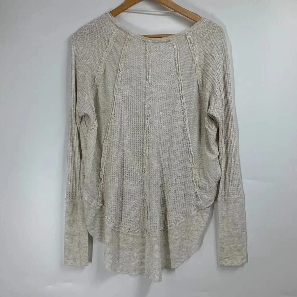 We The Free Free People Women's Catalina Ribbed Unfinished Trim Thermal Top SZ S